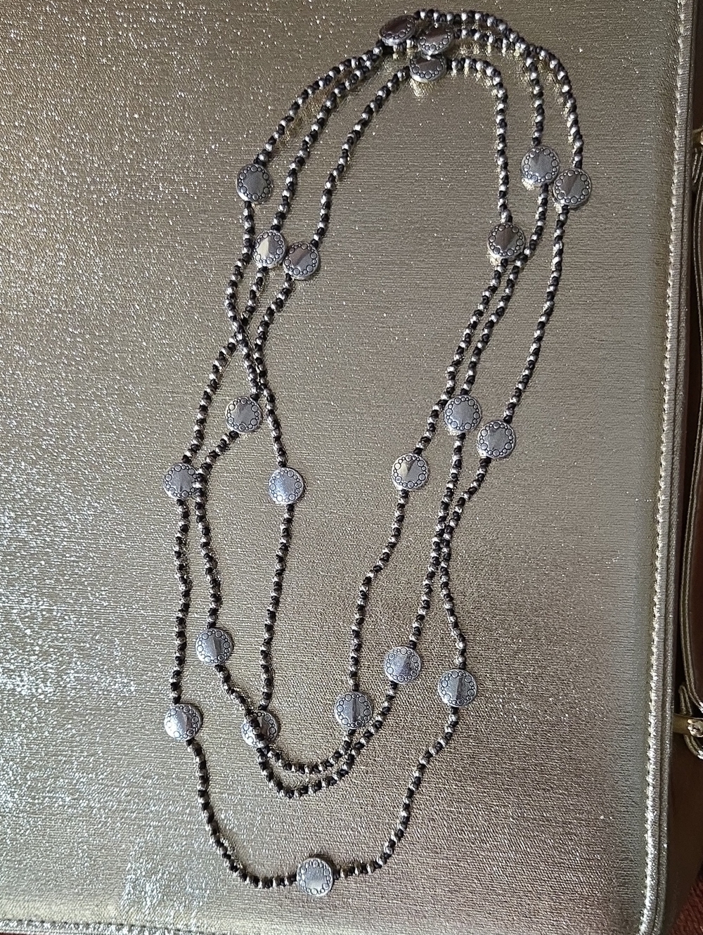 Layered Silver-Tone Disc Bead Necklace for Women
